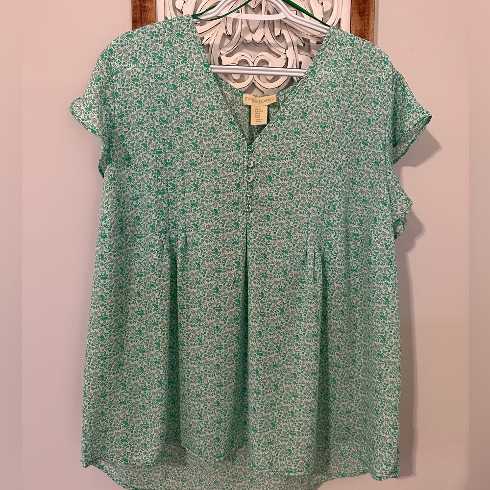Green and White Blouse